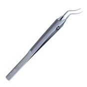 Precision Masket Style Utrata Capsulorhexis Forceps On A Round Knurled Handle, Long Extremely Very Delicate Thin Shafts Angled 11mm From Bend To Tip Vaulted, Small Bent TriangularTips, And An Overall Length Of 4" (100mm) 